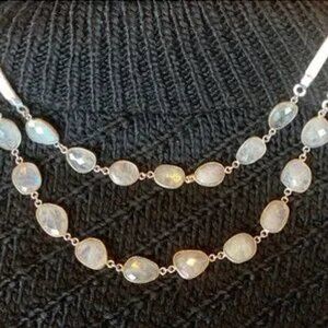 Faceted Moonstone & White Leather Necklace